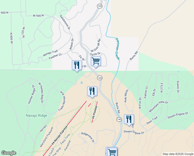 map of restaurants, bars, coffee shops, grocery stores, and more near 508 Utah 143 in Brian Head