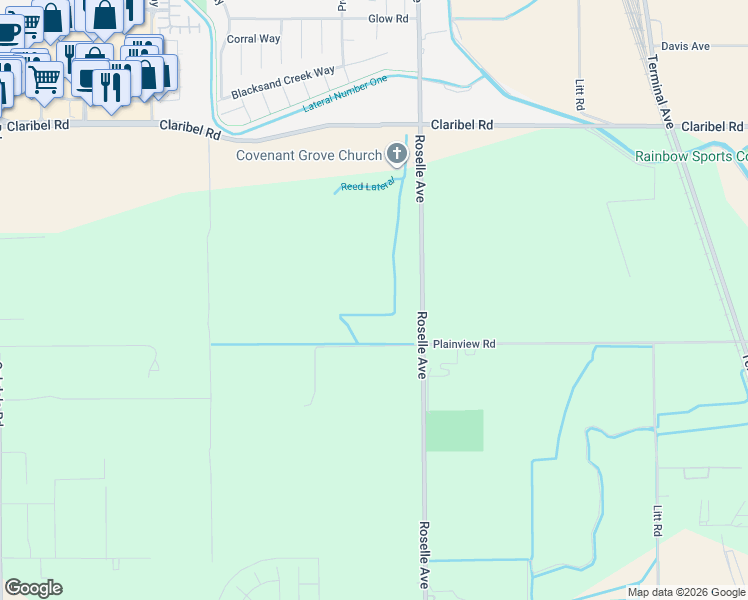 map of restaurants, bars, coffee shops, grocery stores, and more near 4543 Roselle Avenue in Modesto