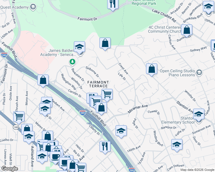 map of restaurants, bars, coffee shops, grocery stores, and more near 2235 Strang Avenue in San Leandro