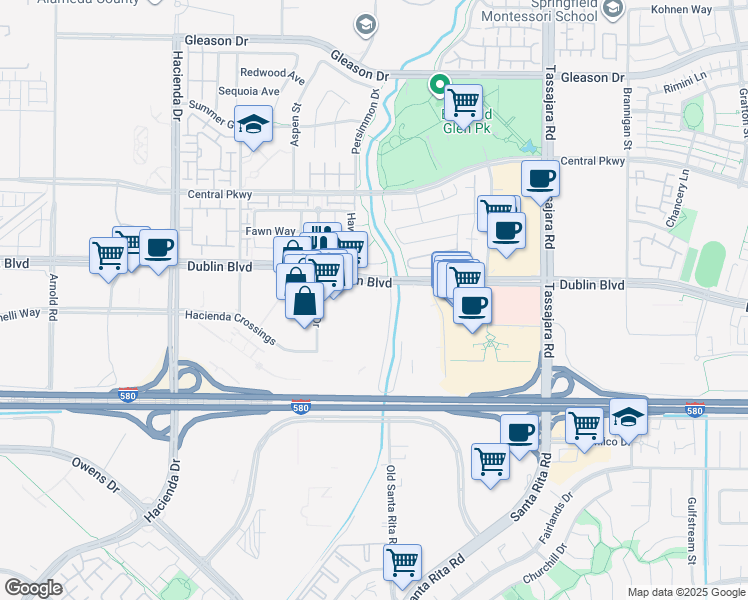 map of restaurants, bars, coffee shops, grocery stores, and more near 4500 Dublin Boulevard in Dublin