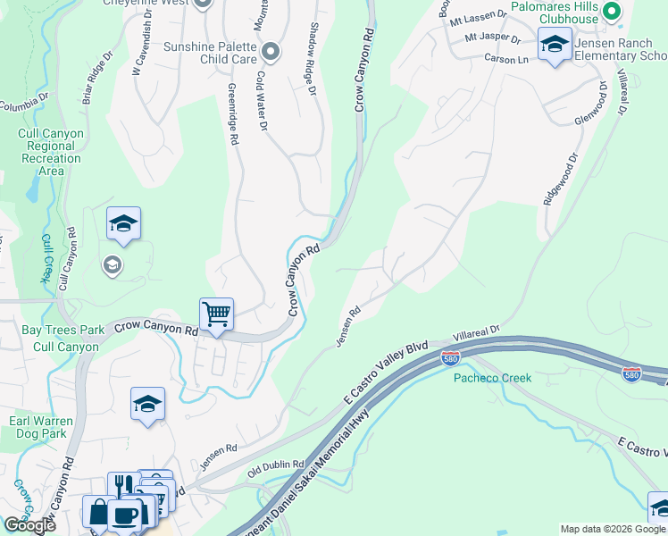 map of restaurants, bars, coffee shops, grocery stores, and more near 5656 Tree Lane in Castro Valley