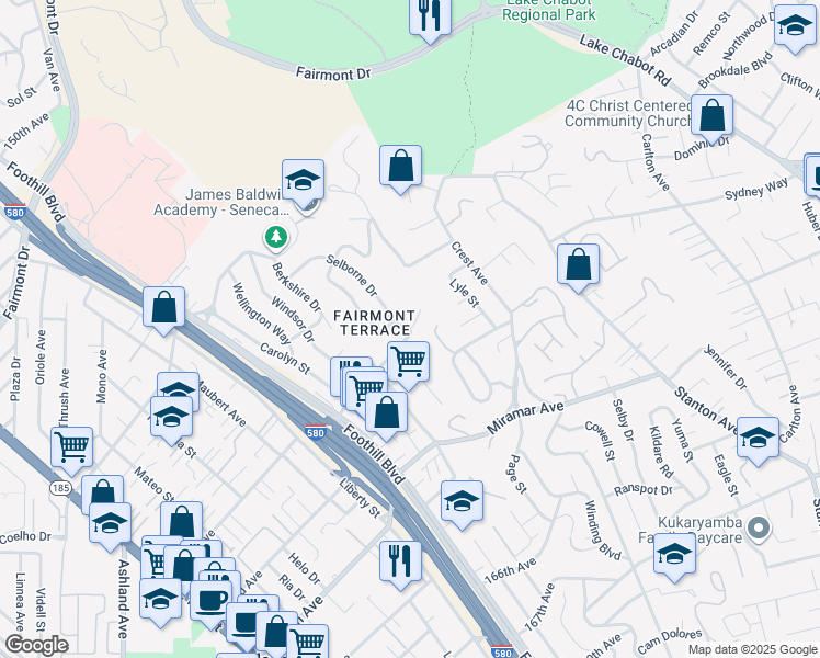 map of restaurants, bars, coffee shops, grocery stores, and more near 2235 Strang Avenue in San Leandro