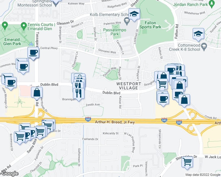 map of restaurants, bars, coffee shops, grocery stores, and more near 3290 Maguire Way in Dublin