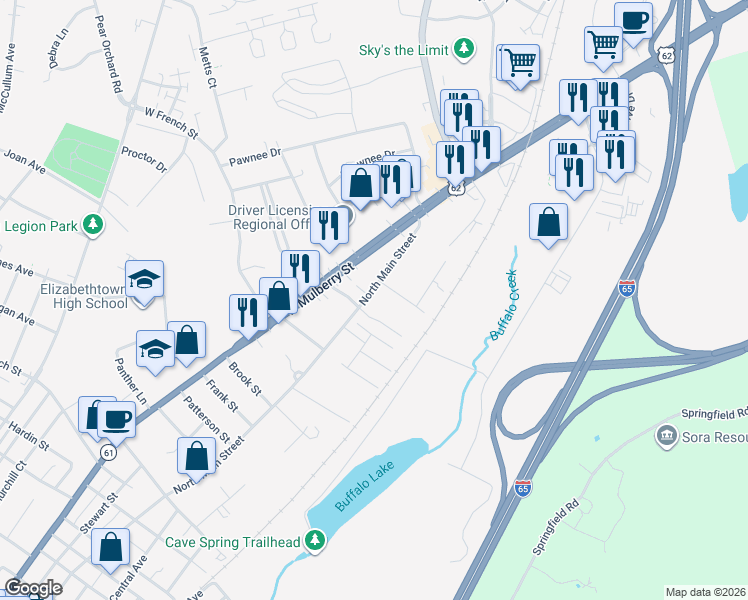 map of restaurants, bars, coffee shops, grocery stores, and more near 102-104 Irwin Avenue in Elizabethtown
