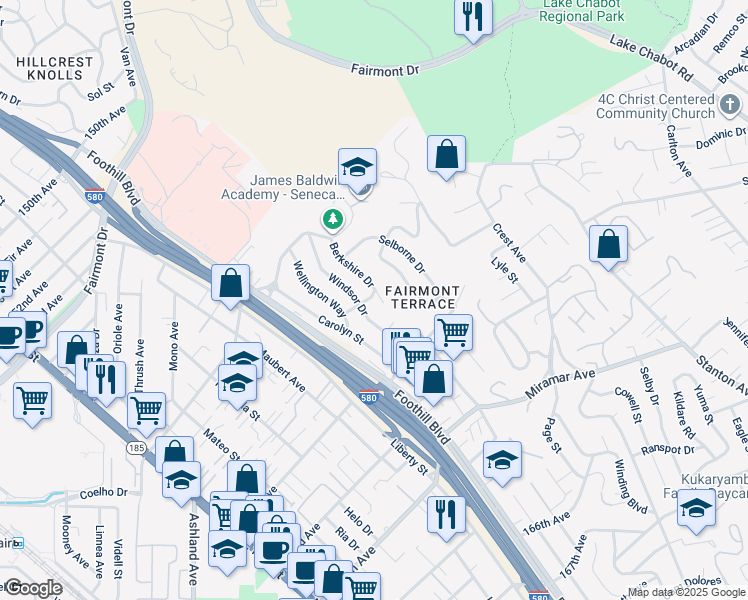 map of restaurants, bars, coffee shops, grocery stores, and more near 2082 Horne Street in San Leandro