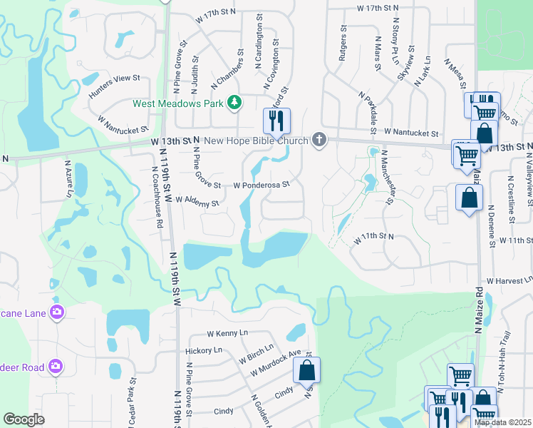 map of restaurants, bars, coffee shops, grocery stores, and more near 1219 North Covington Street in Wichita