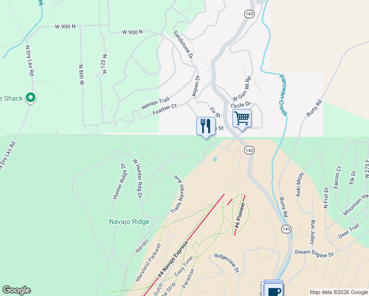 map of restaurants, bars, coffee shops, grocery stores, and more near 314 Hunter Ridge Drive in Brian Head