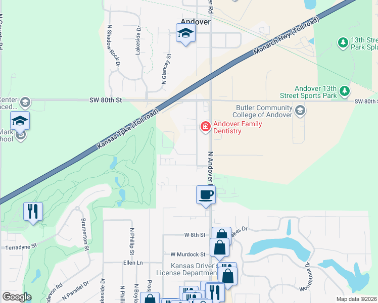 map of restaurants, bars, coffee shops, grocery stores, and more near 1117 North Main Street in Andover