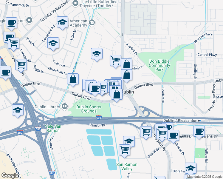 map of restaurants, bars, coffee shops, grocery stores, and more near 6571 Tralee Village Drive in Dublin