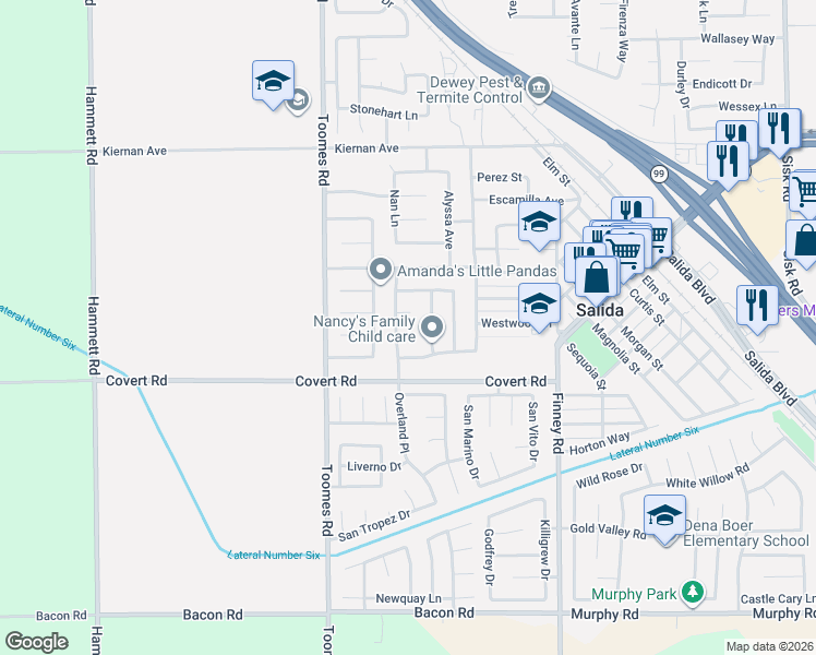 map of restaurants, bars, coffee shops, grocery stores, and more near 4525 Capewood Drive in Salida