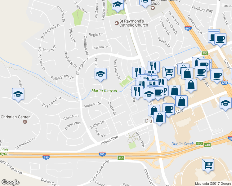 map of restaurants, bars, coffee shops, grocery stores, and more near 7392 Shadow Place in Dublin
