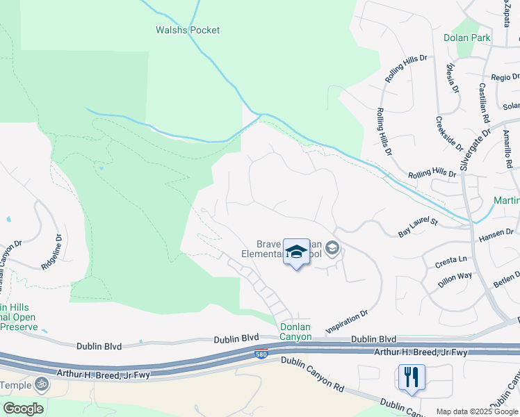 map of restaurants, bars, coffee shops, grocery stores, and more near 10791 Inspiration Circle in Dublin