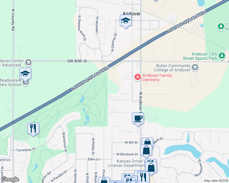 map of restaurants, bars, coffee shops, grocery stores, and more near 327 Turnpike Road in Andover