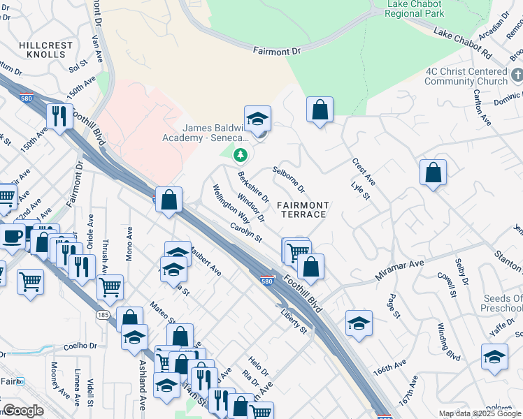 map of restaurants, bars, coffee shops, grocery stores, and more near 2069 Horne Street in San Leandro