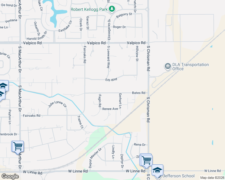 map of restaurants, bars, coffee shops, grocery stores, and more near 7855 Bates Road in Tracy