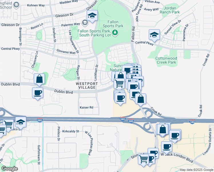 map of restaurants, bars, coffee shops, grocery stores, and more near 2958 Stringham Way in Dublin