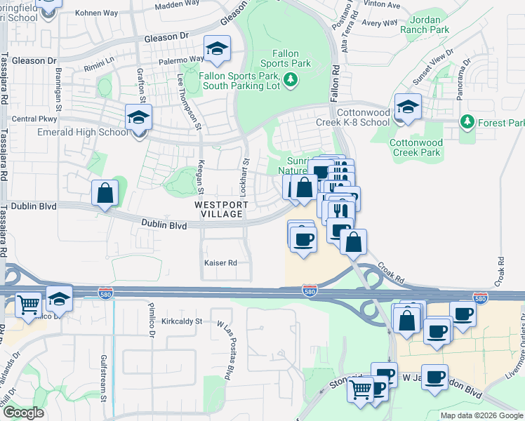 map of restaurants, bars, coffee shops, grocery stores, and more near 2950 Stringham Way in Dublin