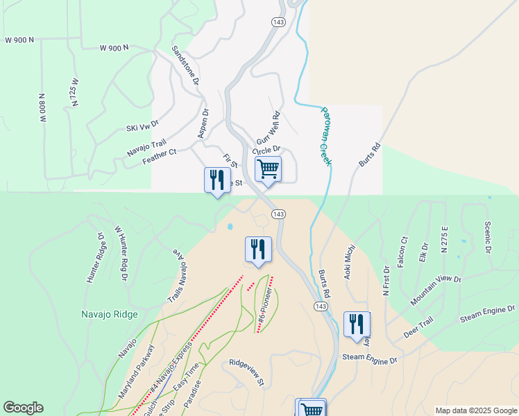 map of restaurants, bars, coffee shops, grocery stores, and more near 223 West Hunter Ridge Drive in Brian Head