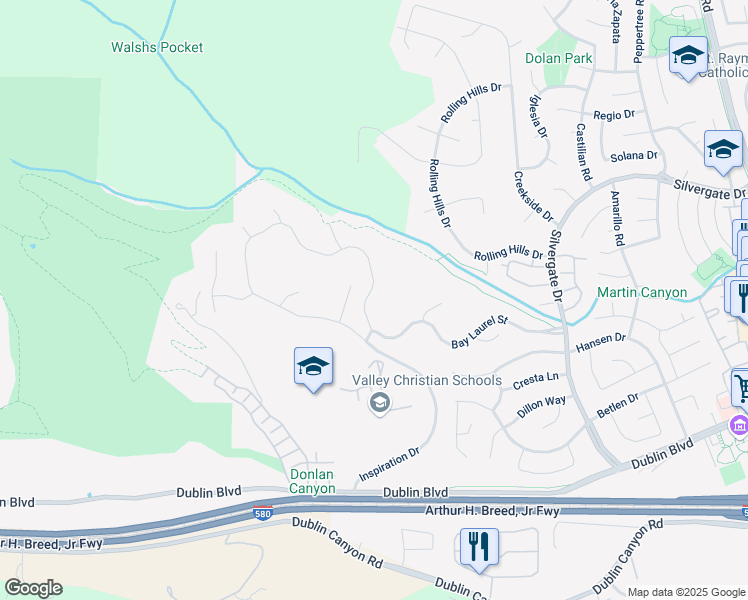 map of restaurants, bars, coffee shops, grocery stores, and more near 10990 Inspiration Circle in Dublin