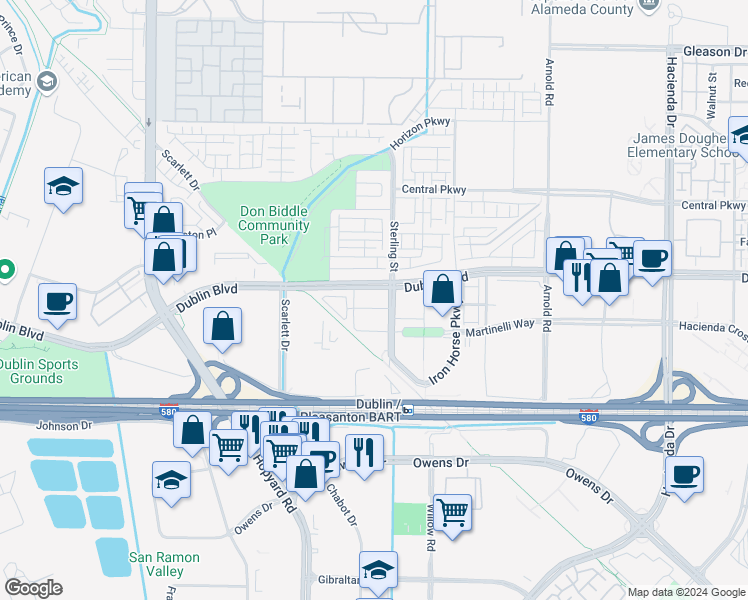 map of restaurants, bars, coffee shops, grocery stores, and more near in Dublin