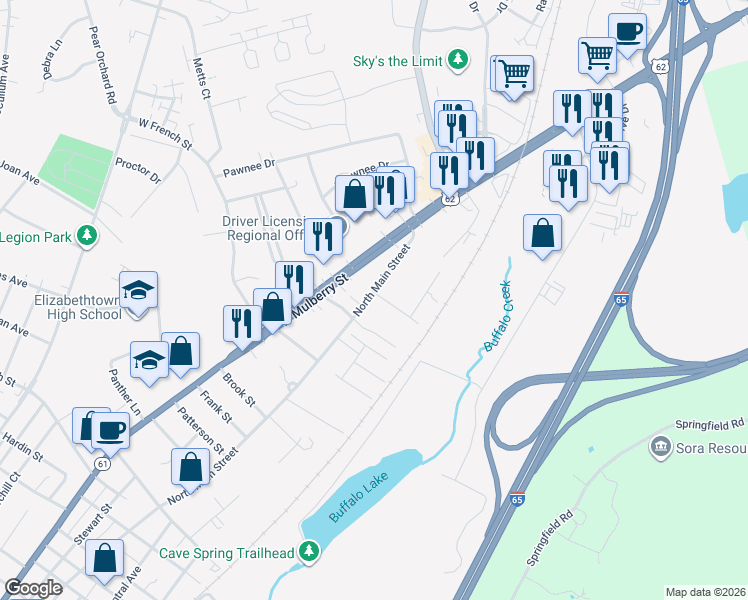 map of restaurants, bars, coffee shops, grocery stores, and more near 102 Irwin Avenue in Elizabethtown