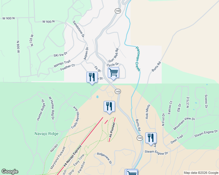 map of restaurants, bars, coffee shops, grocery stores, and more near 508 Utah 143 in Brian Head
