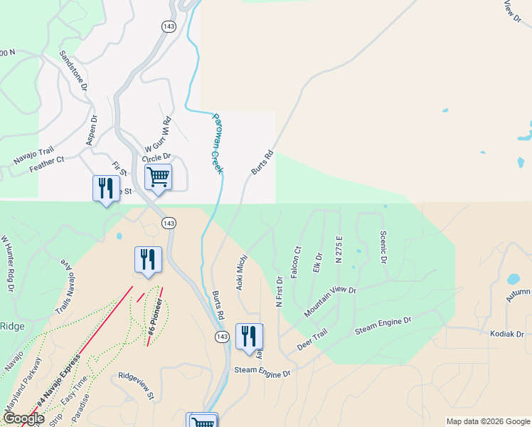 map of restaurants, bars, coffee shops, grocery stores, and more near 476 Jensen Street in Brian Head