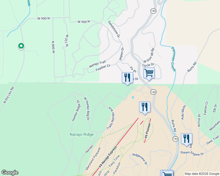 map of restaurants, bars, coffee shops, grocery stores, and more near 199 Hunter Ridge Drive in Brian Head
