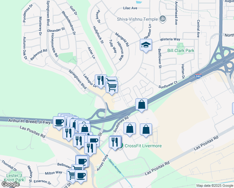 map of restaurants, bars, coffee shops, grocery stores, and more near 850 Cole Common in Livermore
