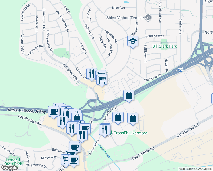 map of restaurants, bars, coffee shops, grocery stores, and more near 850 Cole Common in Livermore
