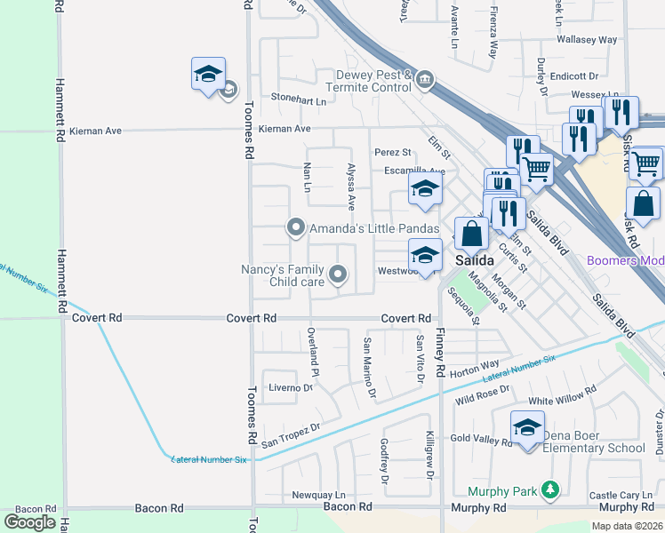 map of restaurants, bars, coffee shops, grocery stores, and more near 4525 Capewood Drive in Salida