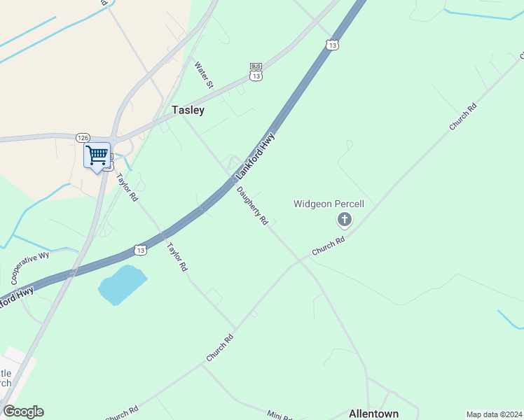 map of restaurants, bars, coffee shops, grocery stores, and more near 22169 Daugherty Road in Accomac