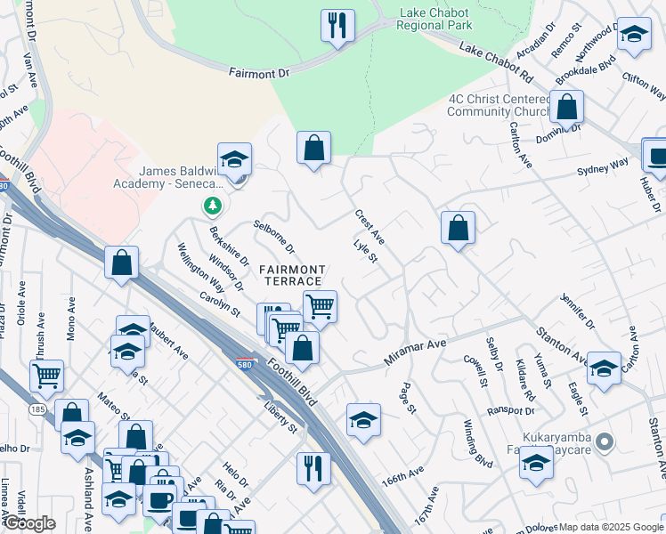 map of restaurants, bars, coffee shops, grocery stores, and more near 2250 Strang Avenue in San Leandro