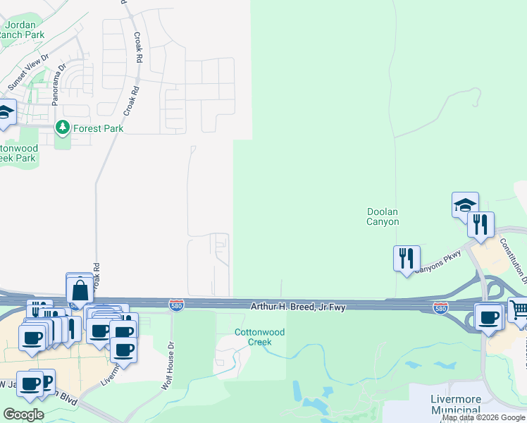 map of restaurants, bars, coffee shops, grocery stores, and more near 1421 Collier Canyon Rd in Livermore