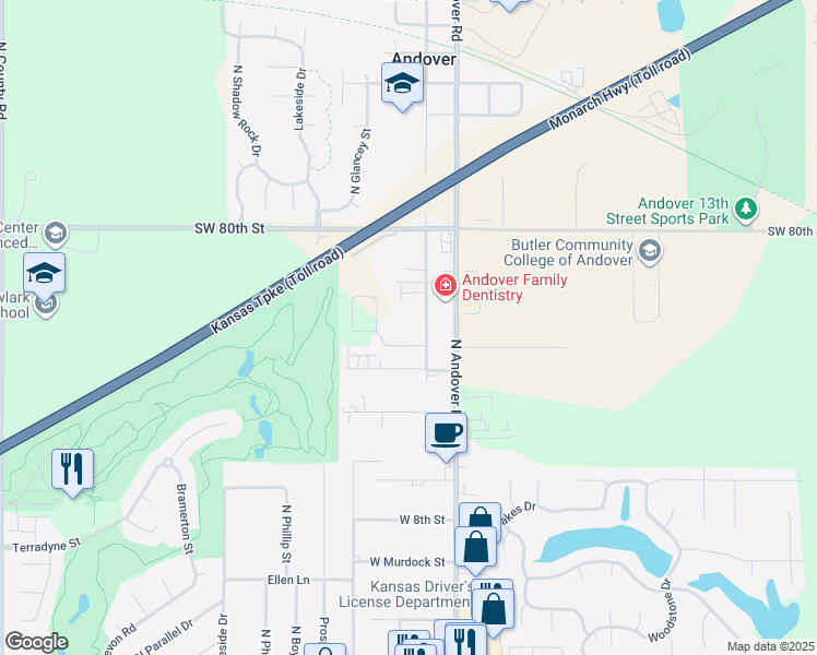 map of restaurants, bars, coffee shops, grocery stores, and more near 1117 North Main Street in Andover
