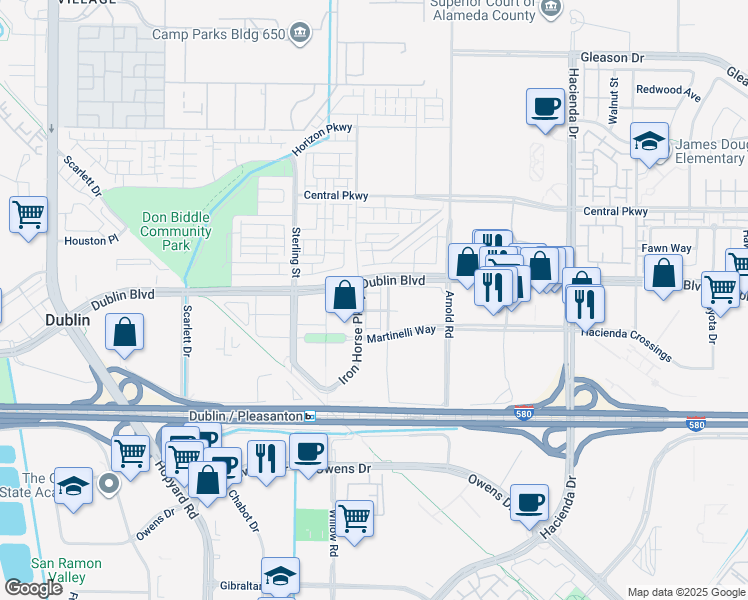 map of restaurants, bars, coffee shops, grocery stores, and more near 5332 Campus Drive in Dublin