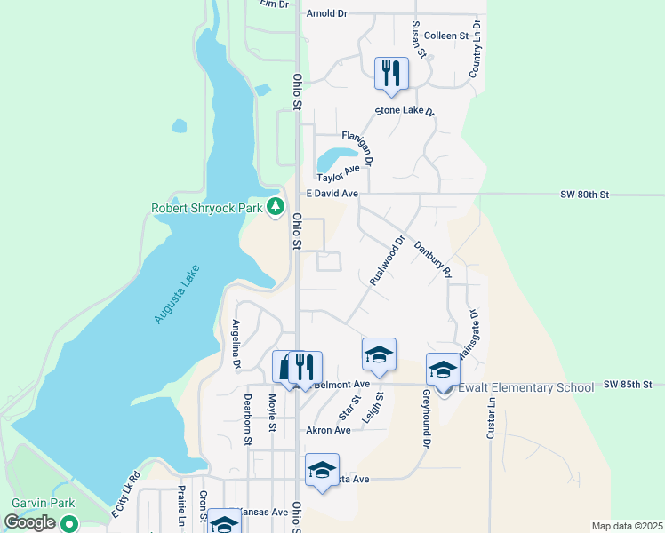 map of restaurants, bars, coffee shops, grocery stores, and more near 802 Brookside court in Augusta