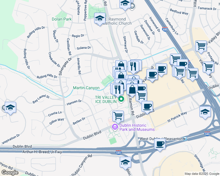 map of restaurants, bars, coffee shops, grocery stores, and more near 11870 Flanagan Court in Dublin