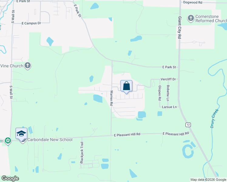 map of restaurants, bars, coffee shops, grocery stores, and more near 290-332 Warren Road in Carbondale