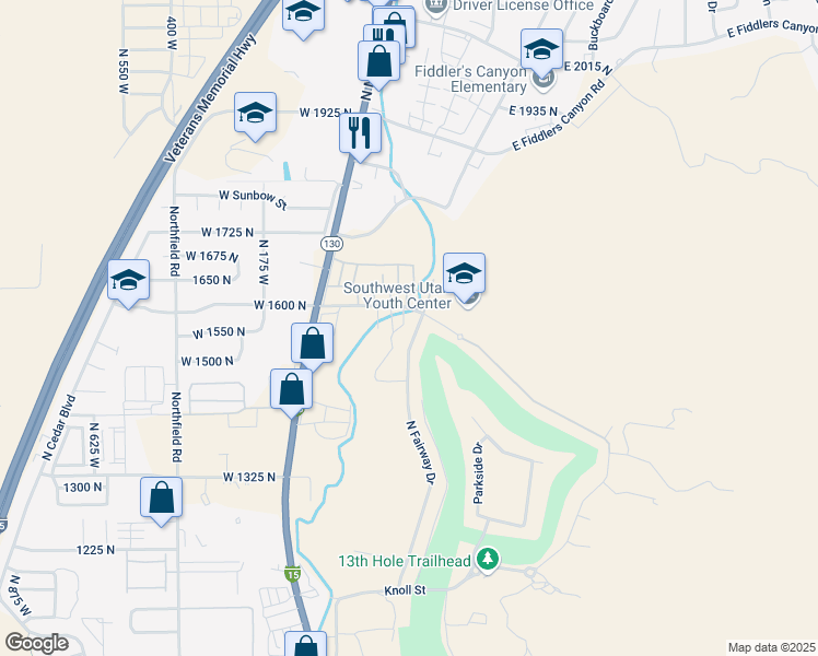map of restaurants, bars, coffee shops, grocery stores, and more near 1581 North Fairway Drive in Cedar City
