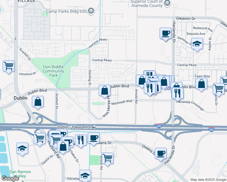 map of restaurants, bars, coffee shops, grocery stores, and more near 5332 Campus Drive in Dublin