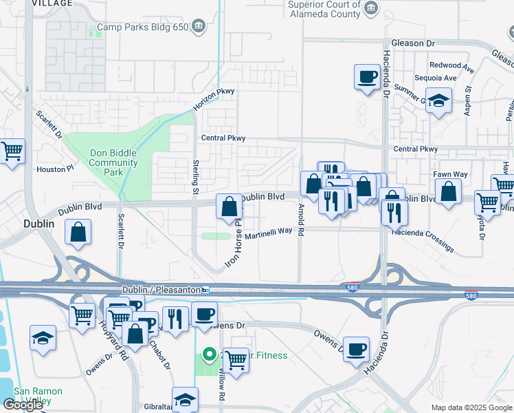 map of restaurants, bars, coffee shops, grocery stores, and more near 5368 Campus Drive in Dublin