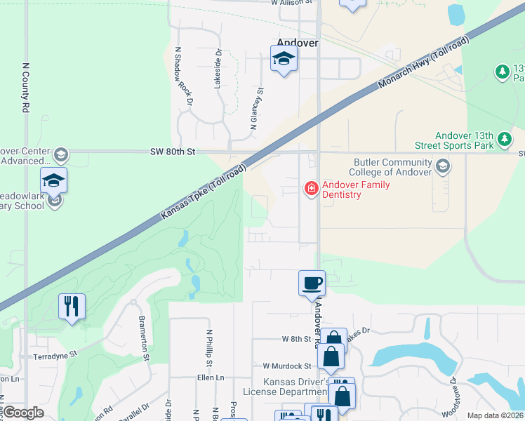 map of restaurants, bars, coffee shops, grocery stores, and more near 327 Turnpike Road in Andover