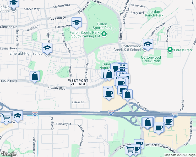 map of restaurants, bars, coffee shops, grocery stores, and more near 2950 Stringham Way in Dublin