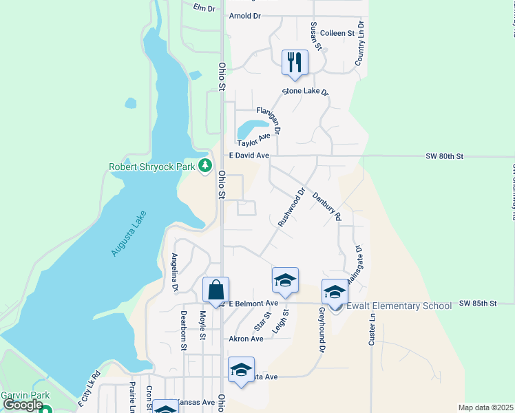 map of restaurants, bars, coffee shops, grocery stores, and more near 802 Brookside court in Augusta