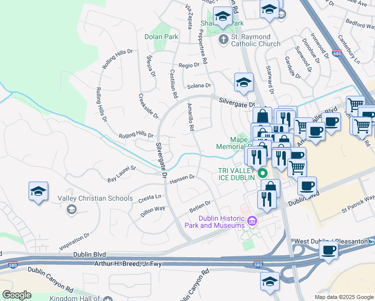map of restaurants, bars, coffee shops, grocery stores, and more near 11613 Alegre Drive in Dublin
