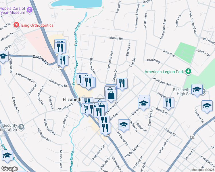 map of restaurants, bars, coffee shops, grocery stores, and more near 403 Cs-1065 in Elizabethtown
