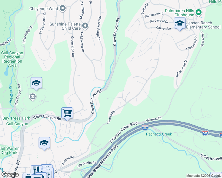 map of restaurants, bars, coffee shops, grocery stores, and more near 5656 Tree Lane in Castro Valley