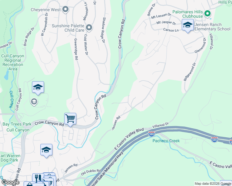 map of restaurants, bars, coffee shops, grocery stores, and more near 5656 Tree Lane in Castro Valley