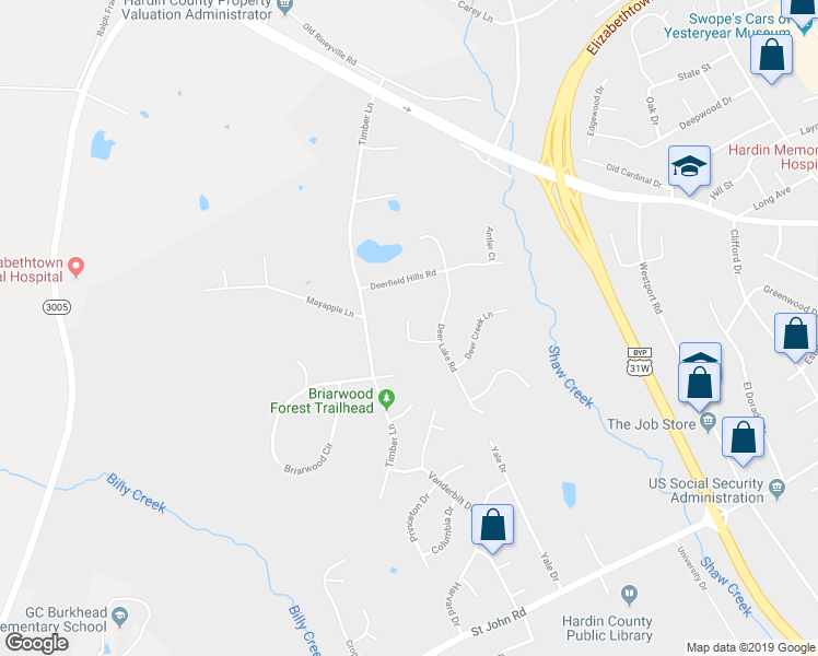 map of restaurants, bars, coffee shops, grocery stores, and more near 106 Deer Chase Court in Elizabethtown